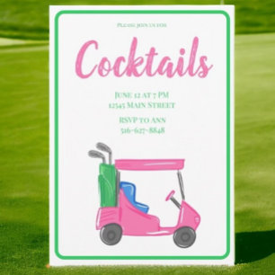 Preppy Rosa Golf Cart Cocktail Party Inbjudningar