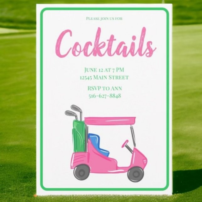 Preppy Rosa Golf Cart Cocktail Party Inbjudningar (Skapare uppladdad)