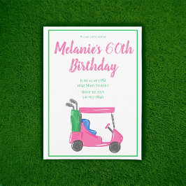 Preppy Rosa Golf Cart Födelsedagsfest Inbjudningar