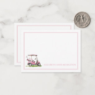 Preppy Rosa Golf Cart Monogram Anteckningskort