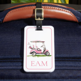 Preppy Rosa Golf Cart Monogram Bagagebricka
