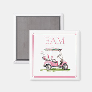 Preppy Rosa Golf Cart Monogram Magnet