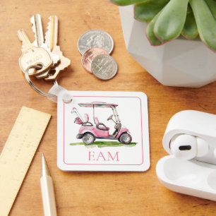 Preppy Rosa Golf Cart Monogram Nyckelring