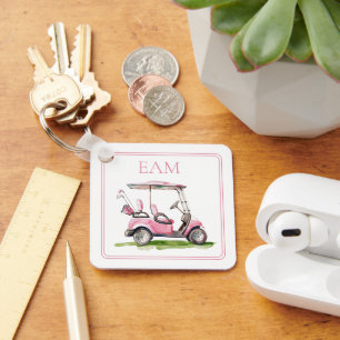 Preppy Rosa Golf Cart Monogram Nyckelring