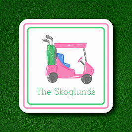 Preppy Rosa Golf Cart Personlig Gräns Underlägg Papper Kvadrat