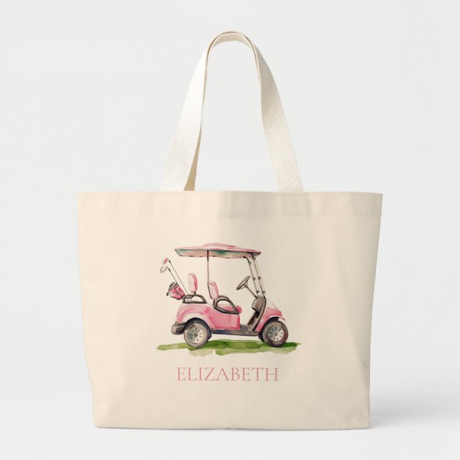 Preppy Rosa Golf Cart Personlig Jumbo Tygkasse (Framsidan)