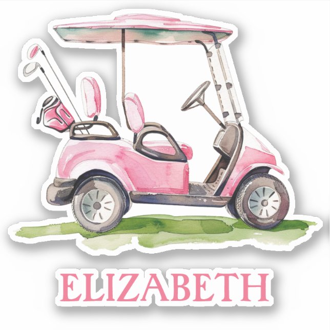 Preppy Rosa Golf Cart Personlig Klistermärken (Framsida)