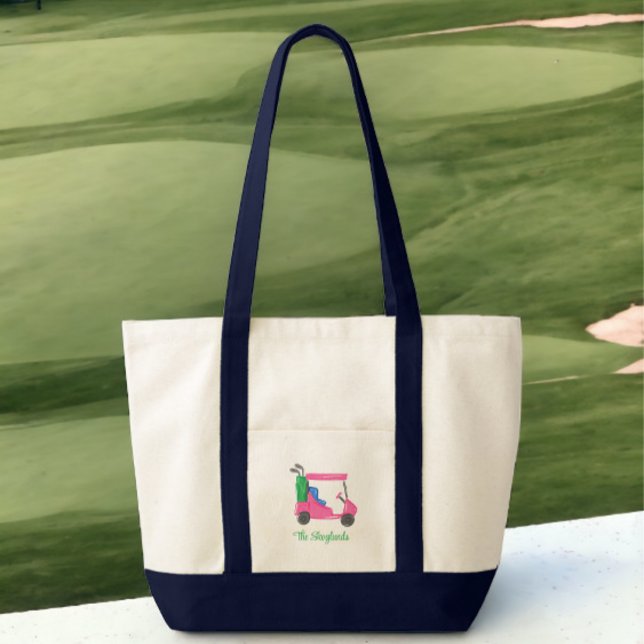Preppy Rosa Golfvagn Personlig Tygkasse (Skapare uppladdad)