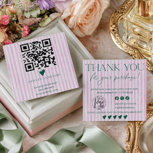 Preppy Rosa Grön Gamla Pengar Randiga QR tack Fyrkantigt Visitkort