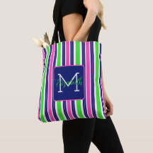 Preppy Rosa Grön Marinblå Randig Monogram