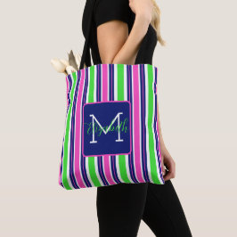 Preppy Rosa Grön Marinblå Randig Monogram Tygkasse