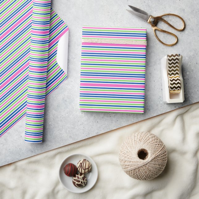 Preppy Rosa Grön och Marinblå Ränder Presentpapper (Hantverk)