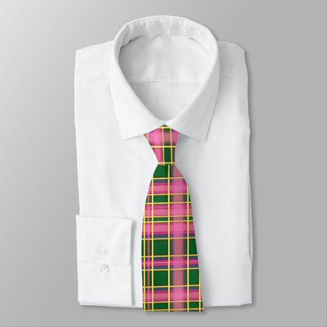 Preppy Rosa & Grön Plaid Slipsnöre Slips (Bunden)