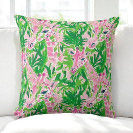 Preppy Rosa Gröna Giraffer / Palm Beach Dekor Kudde