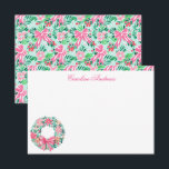 Preppy Rosa & Grönt Beach WAN Tack Kort<br><div class="desc">PreppyPrint.com - Fira jul i stil! Lägg till personligens beröring. Överför den här designen även till de produkter du vill ha! Besök min designerbutik,  PreppyPrint.com,  för att få information om hur du samordnar saker.</div>