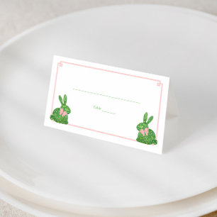 Preppy Rosa Grönt Boxwood Rabbit Påsk Brunch Placeringskort