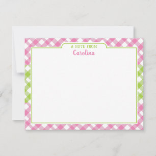 Preppy Rosa Grönt Gingham Girly Stationery Anteckningskort