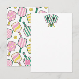 Preppy Rosa Grönt & Gult Pickleball Monogram Tack Kort