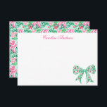 Preppy Rosa & Grönt Handflatan Beach Holly Bow Tack Kort<br><div class="desc">PreppyPrint.com - Fira jul i stil! Lägg till personligens beröring. Överför den här designen även till de produkter du vill ha! Besök min designerbutik,  PreppyPrint.com,  för att få information om hur du samordnar saker.</div>