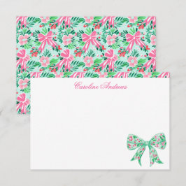 Preppy Rosa & Grönt Handflatan Beach Holly Bow Tack Kort