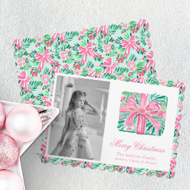 Preppy Rosa & Grönt Handflatan Beach Julklapp Julkort