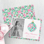Preppy Rosa & Grönt Handflatan Beach-julprydnad Julkort<br><div class="desc">PreppyPrint.com - Fira jul i stil! Lägg till personligens beröring till de här julkorten. Överför den här designen även till de produkter du vill ha! Klicka på "Ta bort från baksidan av kortet" under "Logotyp & Oberoende Creator Mark" för att ta bort QR-koden från baksidan av kortet. Besök min designerbutik,...</div>