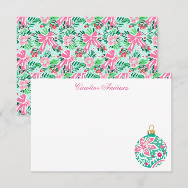 Preppy Rosa & Grönt Handflatan Beach Ornament Tack Kort (Fram/baksida)