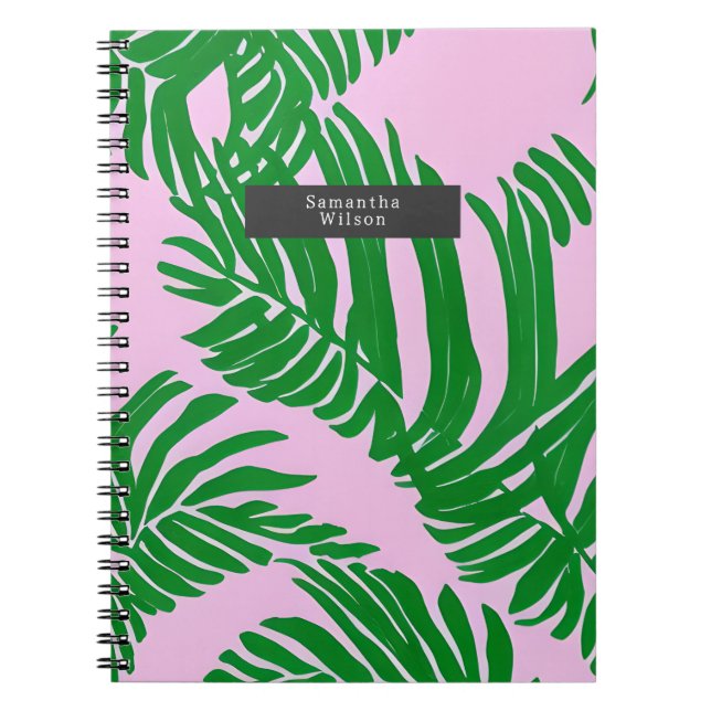 Preppy Rosa & Grönt Handflatan Löv Anteckningsbok (Framsidan)