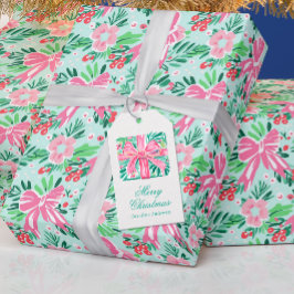 Preppy Rosa & Grönt Julklapp Presentetikett