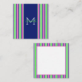 Preppy Rosa Grönt Navy Blue Rand Monogram Anteckningskort