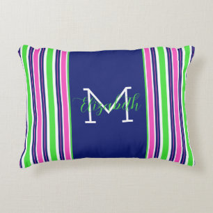 Preppy Rosa Grönt Navy Blue Rand Monogram Prydnadskudde