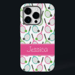 Preppy Rosa Grönt Teal Tennis Mönster Personlig<br><div class="desc">En preppy tennis racquet och tennis boll mönster finns på anpassningsbarna iphone case. Visas i moderna nyanser av rosa,  grönt och tårblått. Anpassa enkelt med ditt namn!</div>