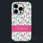 Preppy Rosa Grönt Teal Tennis Mönster Personlig<br><div class="desc">En preppy tennis racquet och tennis boll mönster finns på anpassningsbarna iphone case. Visas i moderna nyanser av rosa,  grönt och tårblått. Anpassa enkelt med ditt namn!</div>