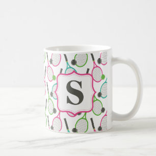 Preppy Rosa Grönt Teal Tennis Mönster Personlig Kaffemugg