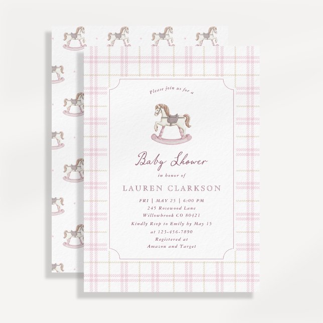 Preppy Rosa Gunghäst Baby Shower  Inbjudningar (Skapare uppladdad)