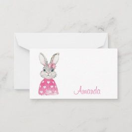 Preppy Rosa Heart Bow Bunny Anteckningskort