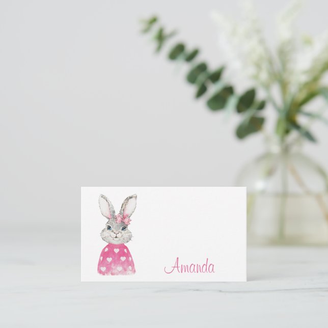Preppy Rosa Heart Bow Bunny Anteckningskort (Stående Fram)