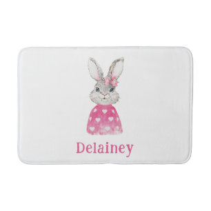 Preppy Rosa Heart Bow Bunny Personlig Badrumsmatta