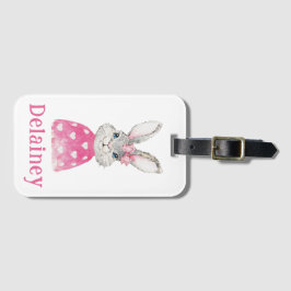 Preppy Rosa Heart Bow Bunny Personlig Bagagebricka