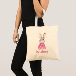 Preppy Rosa Heart Bow Bunny Personlig Tygkasse