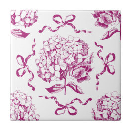 Preppy Rosa Hydrangea Bow Seamless Toile Mönster Kakelplatta