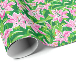 Preppy Rosa Lilja Floral Chic Botanisk Present Presentpapper