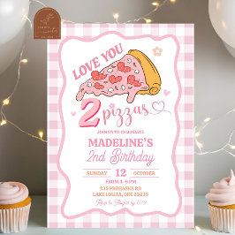 Preppy Rosa Love You Two Pizza Party Födelsedag Inbjudningar