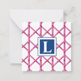 Preppy Rosa Navy Trellis Bamboo Mönster Monogram Anteckningskort