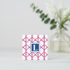 Preppy Rosa Navy Trellis Bamboo Mönster Monogram Anteckningskort