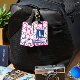 Preppy Rosa Navy Trellis Bamboo Mönster Monogram Bagagebricka