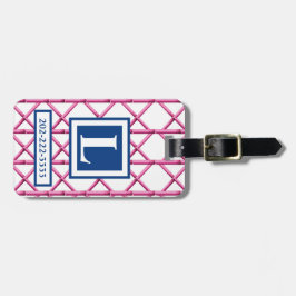 Preppy Rosa Navy Trellis Bamboo Mönster Monogram Bagagebricka