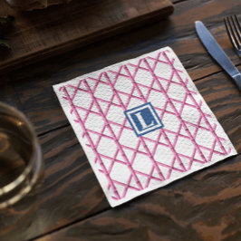 Preppy Rosa Navy Trellis Bamboo Mönster Monogram Pappersservett