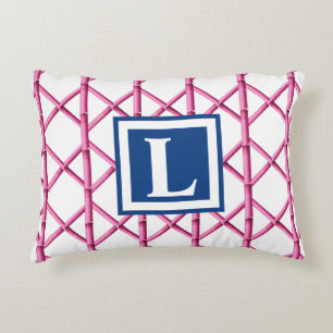 Preppy Rosa Navy Trellis Bamboo Mönster Monogram Prydnadskudde