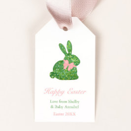 Preppy Rosa och Grön Topiary Kanin Påskfest Presentetikett